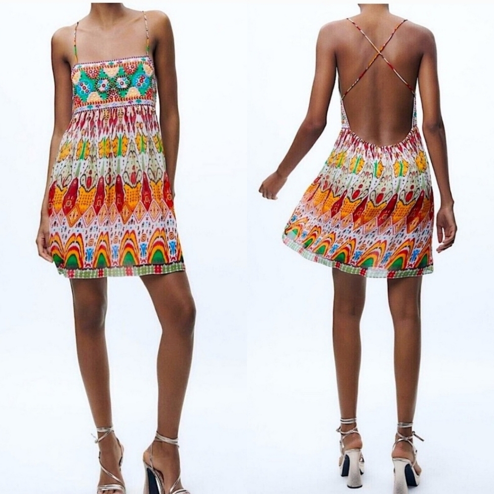 Zara~ Embroidered Mini Dress